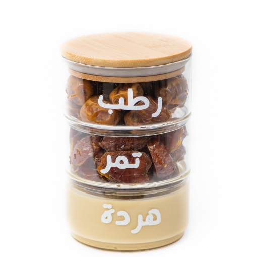 Picture of Three Stackable glass jar with Natural bambo lid