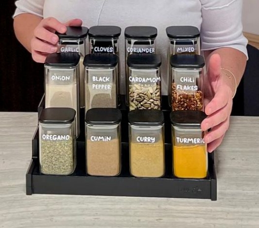 Picture of Three Tier Stand 12 Square Jars 350 ml Set - Black  