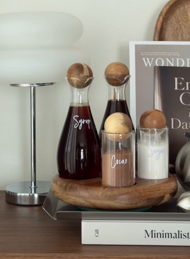Picture of Condiments set  With Acacia Ball Lid and Acacia Wood stand